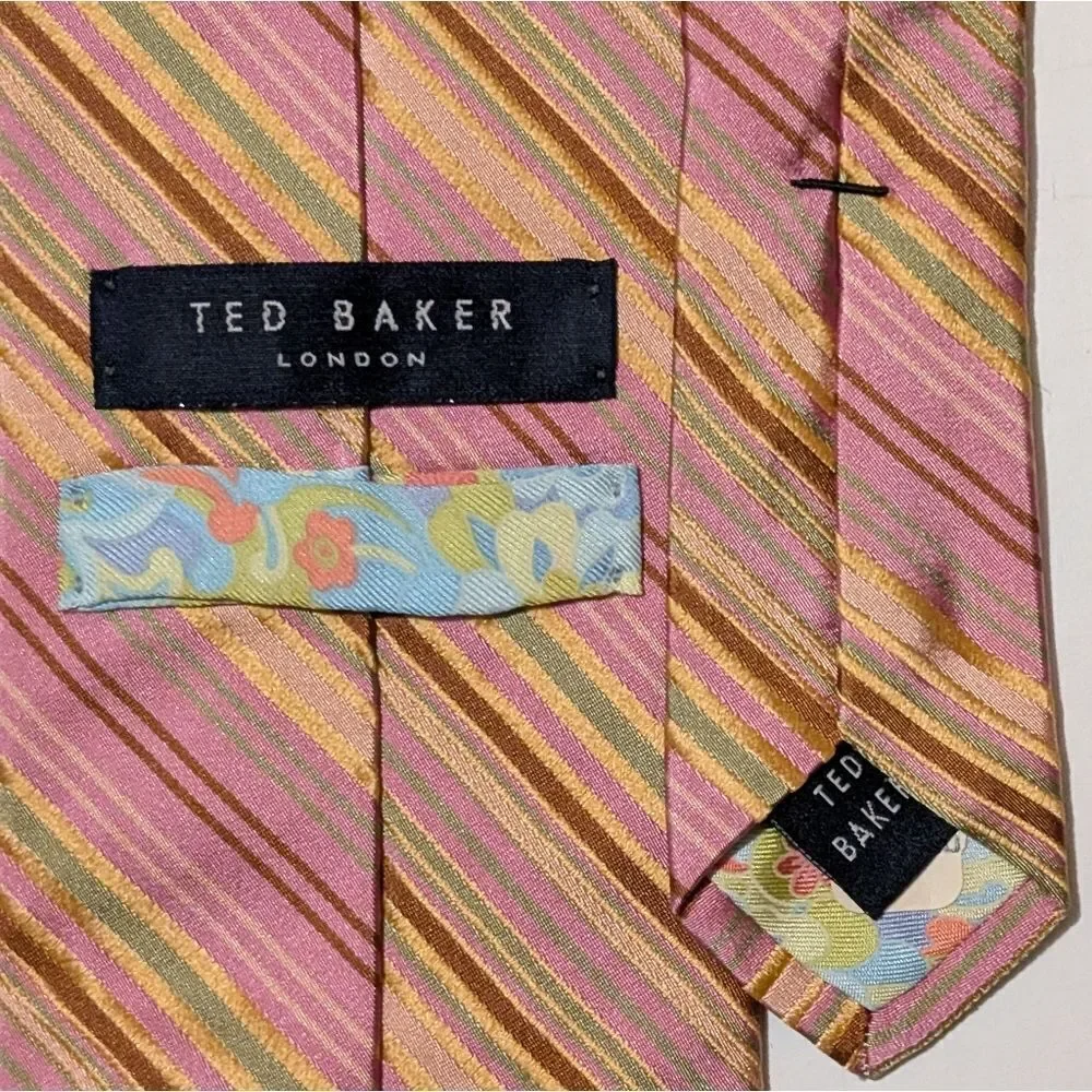 TED BAKER LONDON Pink/Burgundy stripe Silk USA Handmade Necktie/Tie